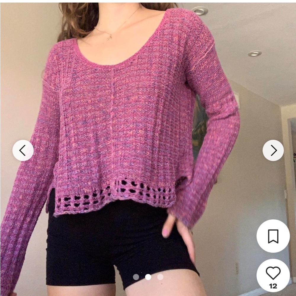 Free People Purple Pink Cropped V-Neck Sweater